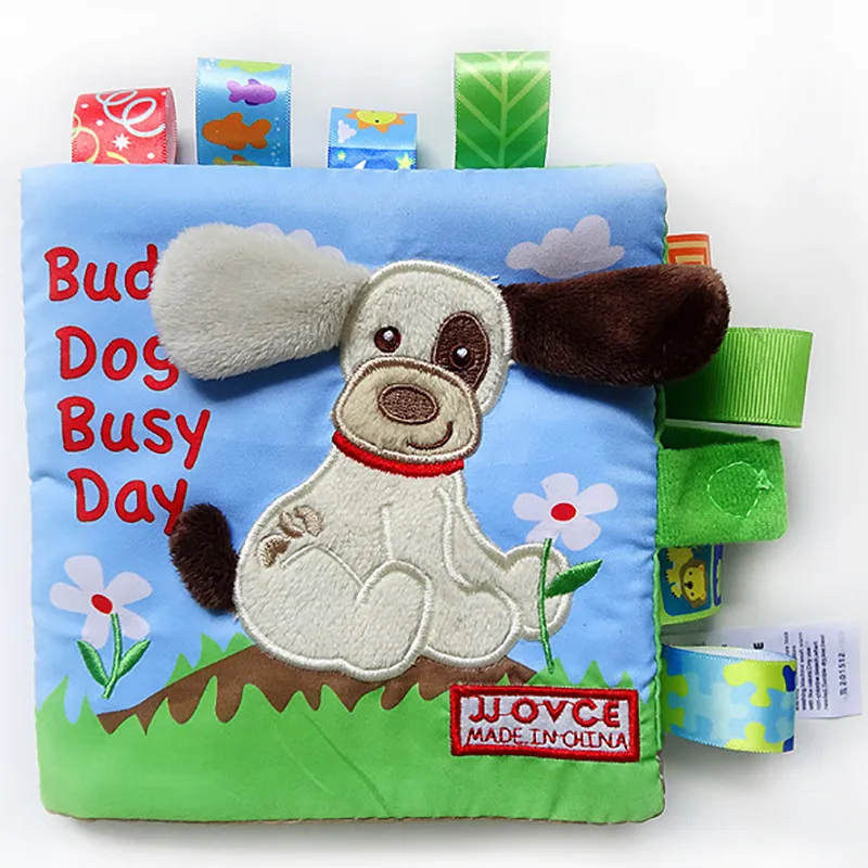 adorável animal macaco cachorro ovelha coruja pano bebê livro inteligência desenvolvimento brinquedo educacional pano macio aprendizagem cognize livros 4 páginas Azul