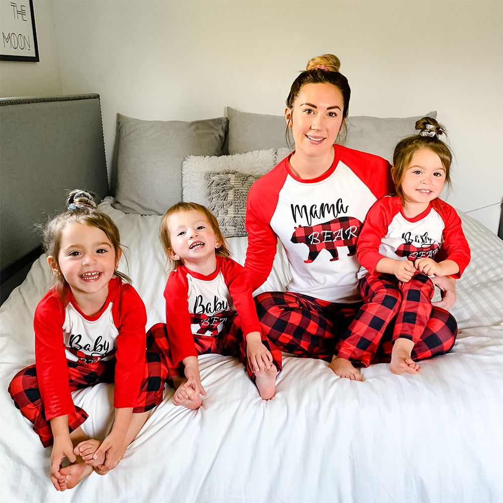 Plaid Bear Family Matching Pajamas Sets Flame Resistant Only