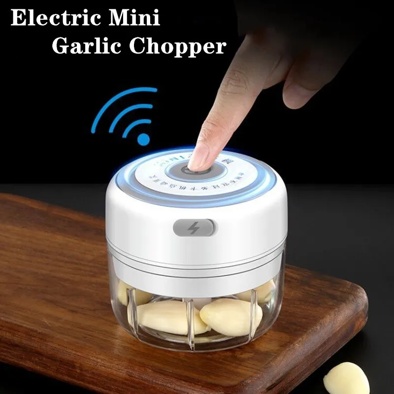 Mini Electric Garlic Grinder Portable Food Press Mincer Seasoning Masher Spice Chopper Kitchen Accessories White big image 1