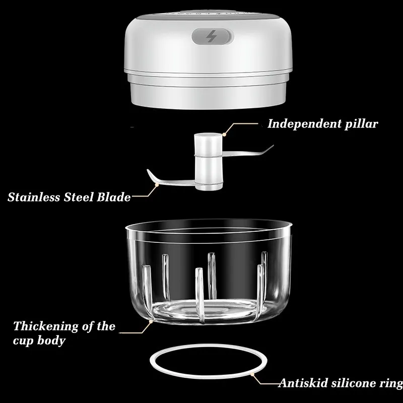 Mini amoladora de ajo eléctrica Prensa de alimentos portátil Mincer Condimento Masher Spice Chopper Accesorios de cocina Blanco big image 1