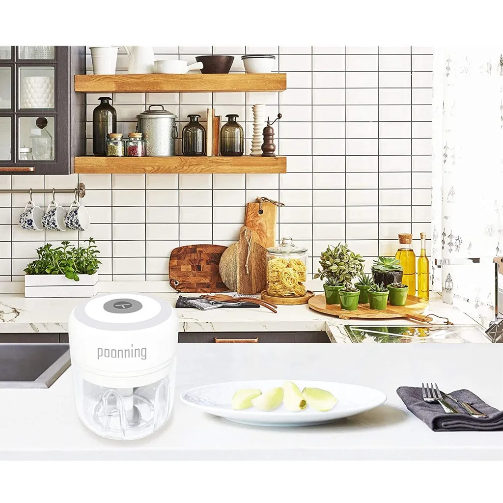 Mini amoladora de ajo eléctrica Prensa de alimentos portátil Mincer Condimento Masher Spice Chopper Accesorios de cocina Blanco big image 1