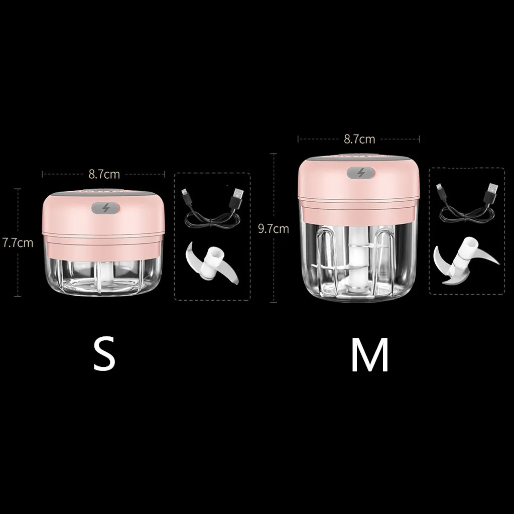 Mini Electric Garlic Grinder Portable Food Press Mincer Seasoning Masher Spice Chopper Kitchen Accessories Light Pink