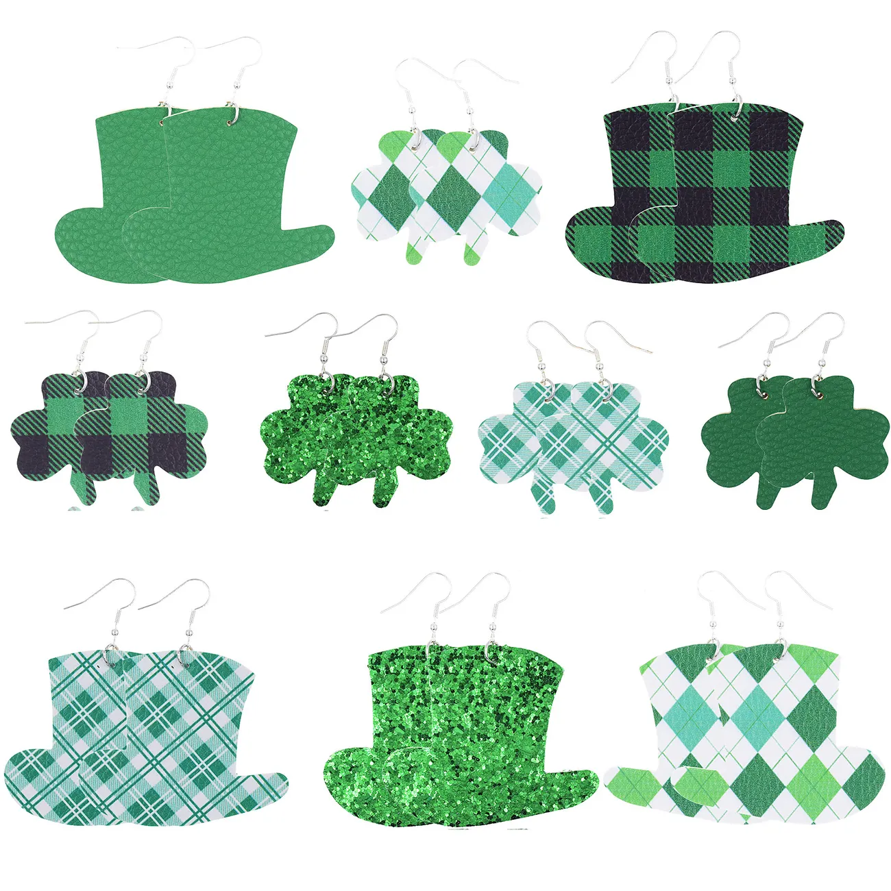 Clovers St.Patricks Day Green Shamrock Earrings Decoration Pale Green big image 1