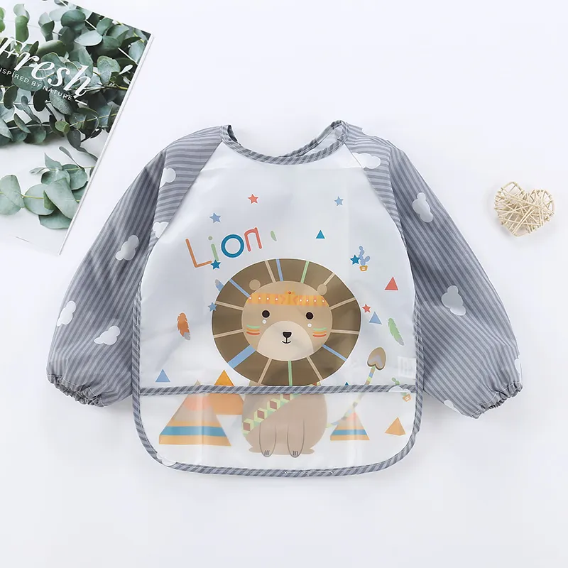 

Baby Cartoon Animal Long Sleeve Bibs Waterproof Reversible Bandana Bibs Children Eating Drawing Apron Toddler Feeding Burp Cloth