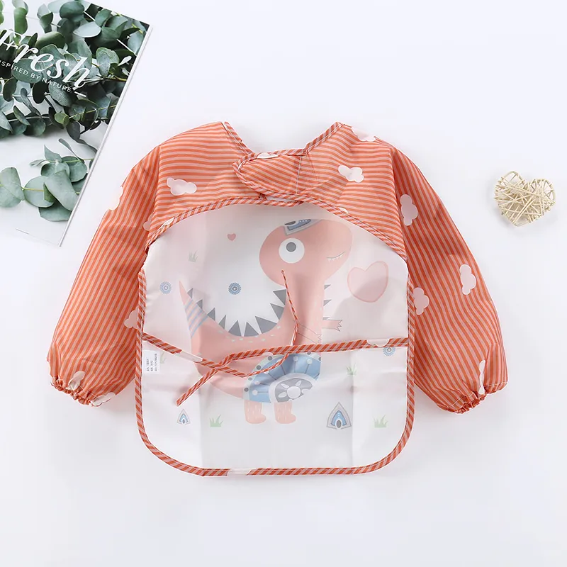 Baby Cartoon Animal Long Sleeve Bibs Waterproof Reversible Bandana Bibs Children Eating Drawing Apron Toddler Feeding Burp Cloth  image 2