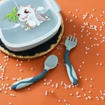 2-PCS Silicone Spoon for Baby Utensils Set Auxiliary Food Toddler Learn To Eat Training Bendable Soft Fork Infant Children Tableware Blue image 3