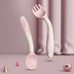 2-PCS Silicone Spoon for Baby Utensils Set Auxiliary Food Toddler Learn To Eat Training Bendable Soft Fork Infant Children Tableware Pink