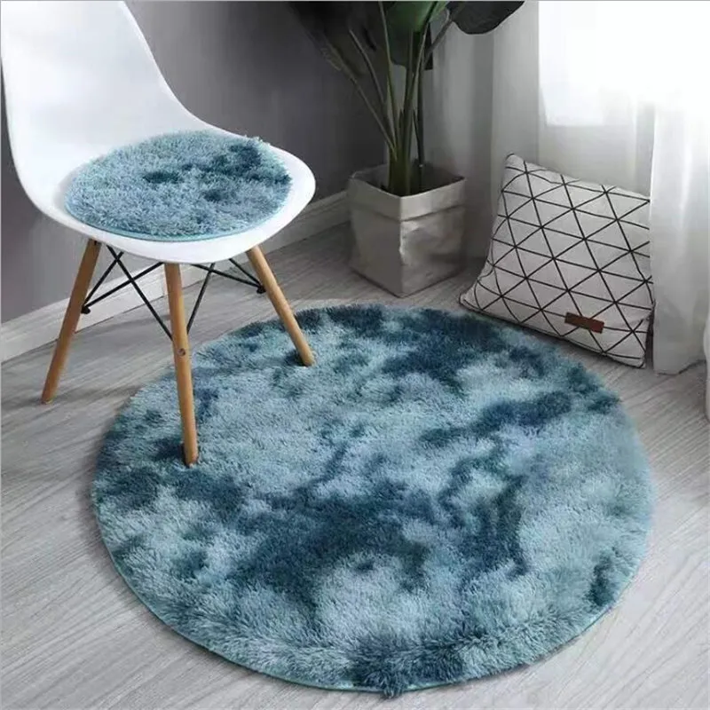 Nordic Tie-dye Gradient Round Carpet Chair Long Hair Bedroom Rug Home Living Room Bedside Mat Comput