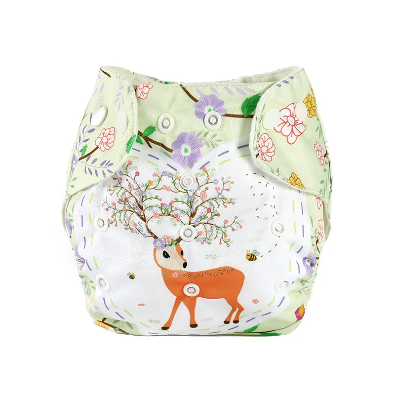 Baby Waterproof Cloth Diapers Printed Diapers One Size Pocket Baby Nappies Washable Cloth Diaper Cover Adjustable Eco-friendly Nappy Pale Green big image 1