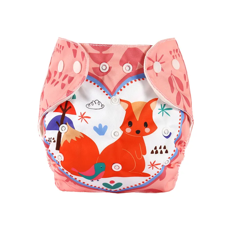 Baby Waterproof Cloth Diapers Printed Diapers One Size Pocket Baby Nappies Washable Cloth Diaper Cover Adjustable Eco-friendly Nappy