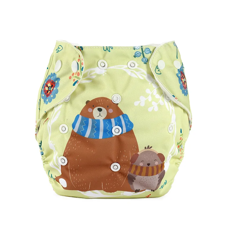 Baby Waterproof Cloth Diapers Printed Diapers One Size Pocket Baby Nappies Washable Cloth Diaper Cover Adjustable Eco-friendly Nappy Green