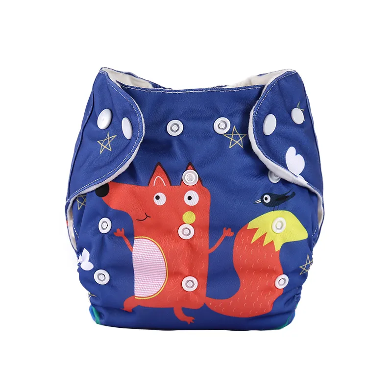 Baby Waterproof Cloth Diapers Printed Diapers One Size Pocket Baby Nappies Washable Cloth Diaper Cover Adjustable Eco-friendly Nappy Royal Blue