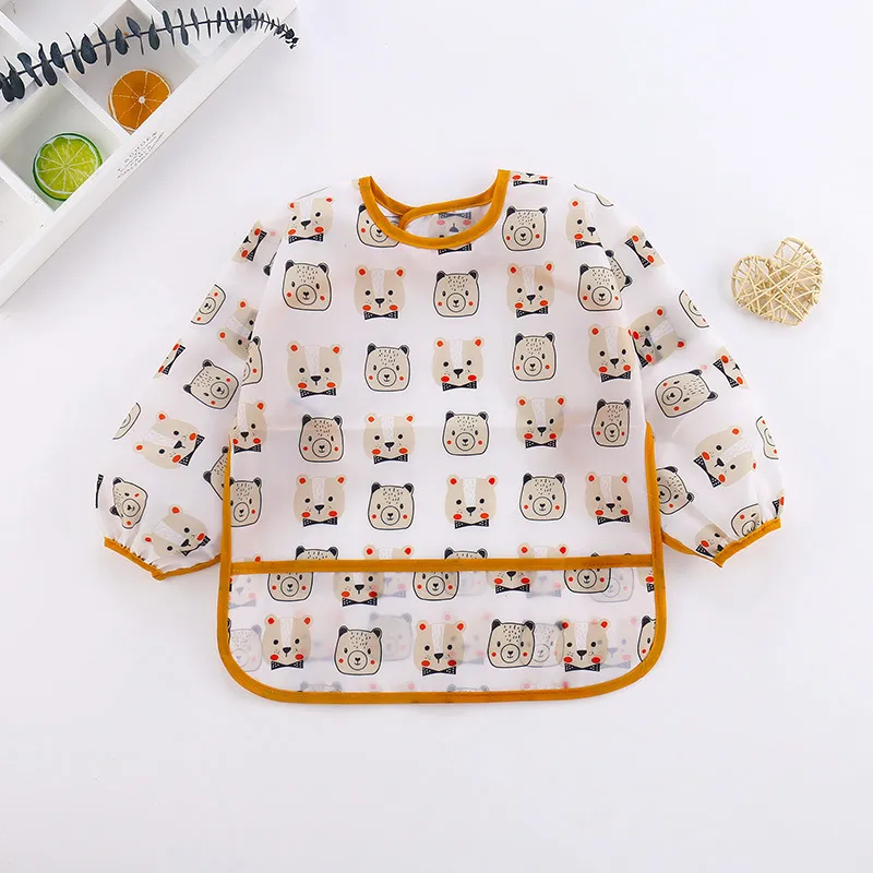 Baby Long-sleeved Waterproof Anti-wearing Clothes Baby Eating Gowns Protective Clothes With Rice Brown big image 1