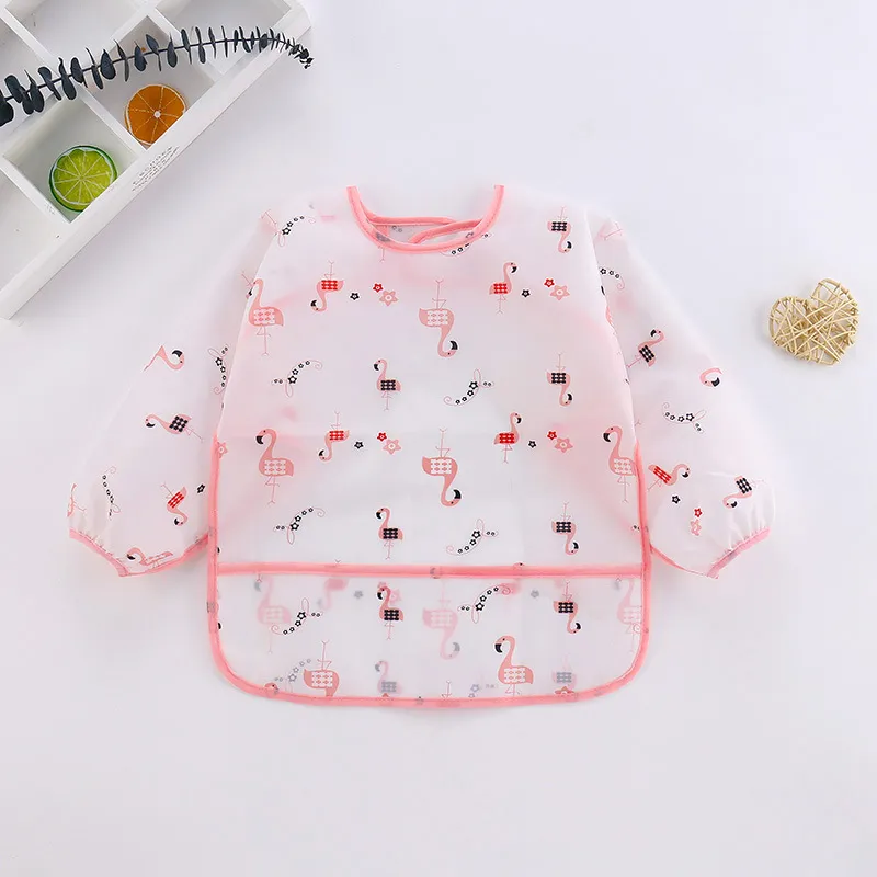 Baby Long-sleeved Waterproof Anti-wearing Clothes Baby Eating Gowns Protective Clothes With Rice Pink big image 1