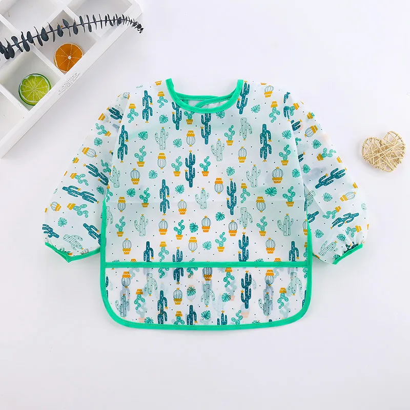Baby Long-sleeved Waterproof Anti-wearing Clothes Baby Eating Gowns Protective Clothes With Rice Mint Green big image 1