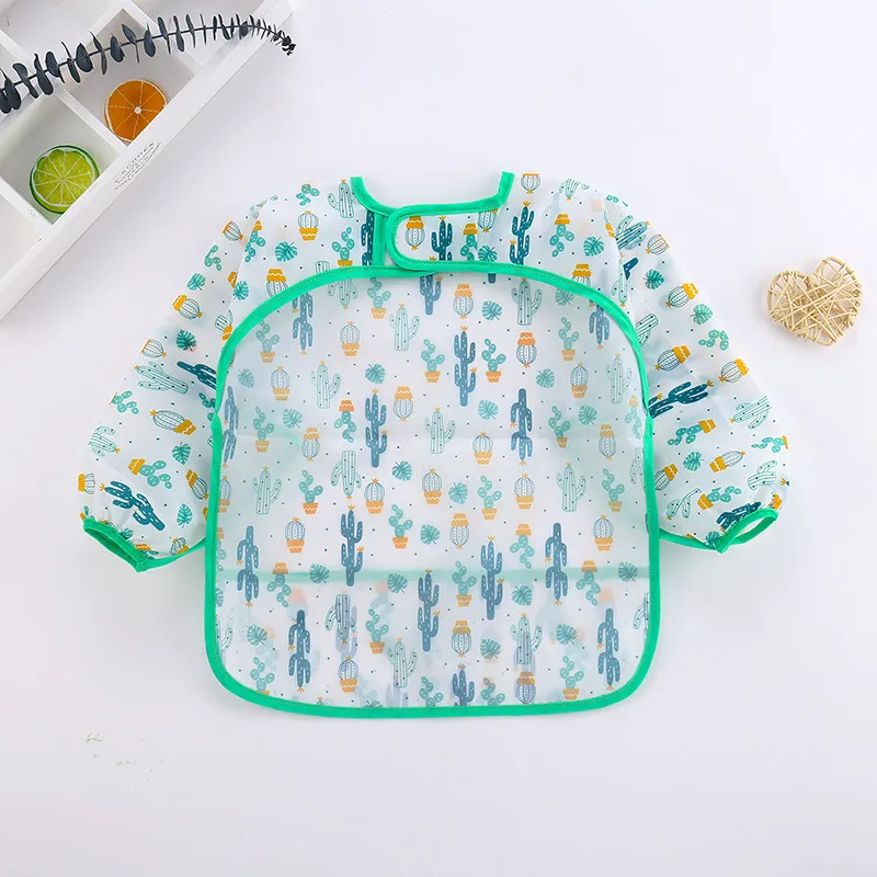 Baby Long-sleeved Waterproof Anti-wearing Clothes Baby Eating Gowns Protective Clothes With Rice Mint Green big image 1