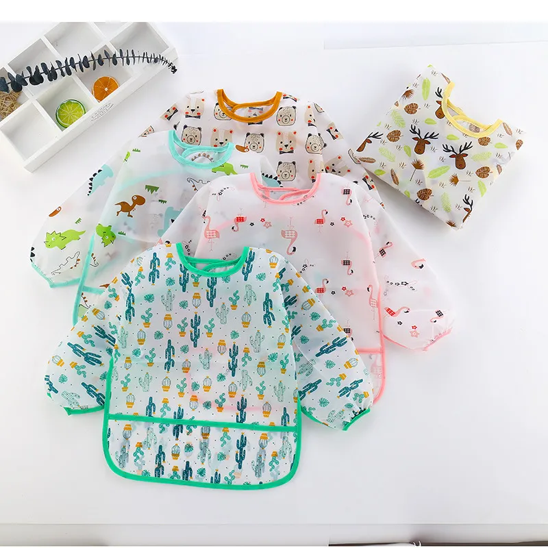 Baby Long-sleeved Waterproof Anti-wearing Clothes Baby Eating Gowns Protective Clothes With Rice Coffee big image 1