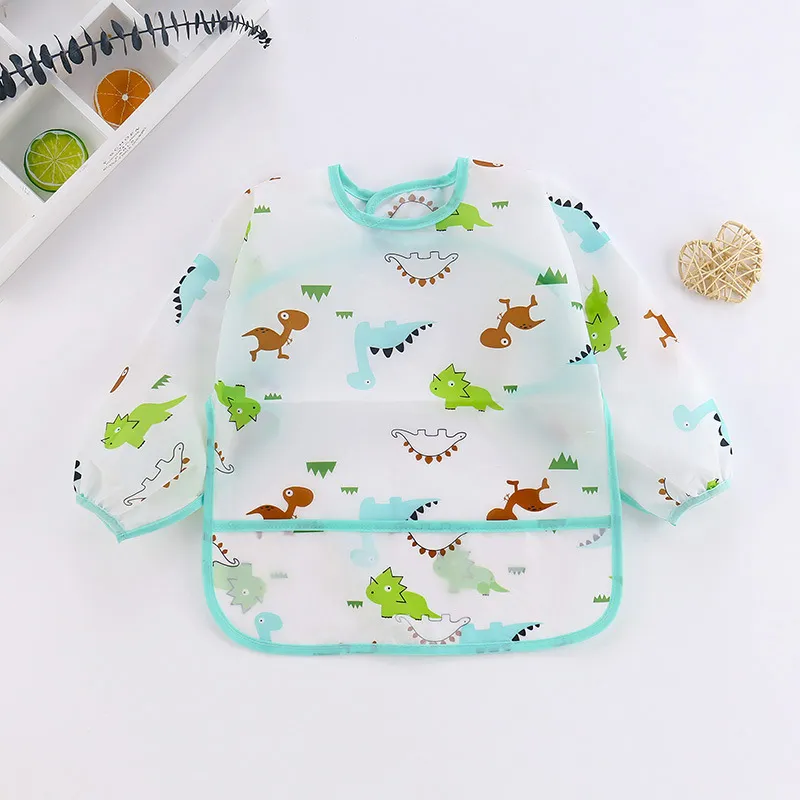 Baby Long-sleeved Waterproof Anti-wearing Clothes Baby Eating Gowns Protective Clothes With Rice Light Blue