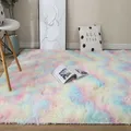 Rainbow Colors Long Hair Tie Dyeing Carpet Bay Window Bedside Mat Soft Area Rugs Shaggy Blanket Gradient Color Living Room Rug  image 1