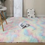 Rainbow Colors Long Hair Tie Dyeing Carpet Bay Window Bedside Mat Soft Area Rugs Shaggy Blanket Gradient Color Living Room Rug  image 2