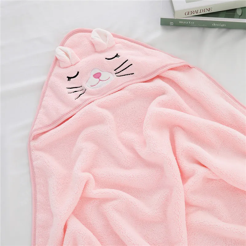 Baby Hug Blanket Spring Winter Autumn Newborn Air Conditioner Quilt Bath Towel Coral Fleece Hat Wrap Warm Birth Blanket Gift Pink big image 1