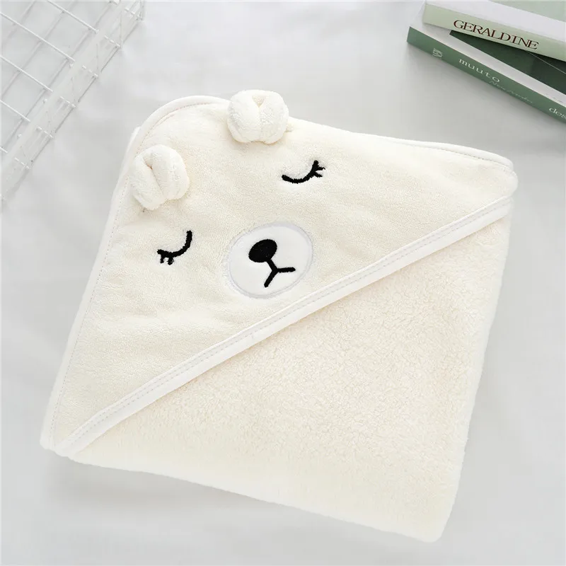 Baby Hug Blanket Spring Winter Autumn Newborn Air Conditioner Quilt Bath Towel Coral Fleece Hat Wrap Warm Birth Blanket Gift Beige big image 1