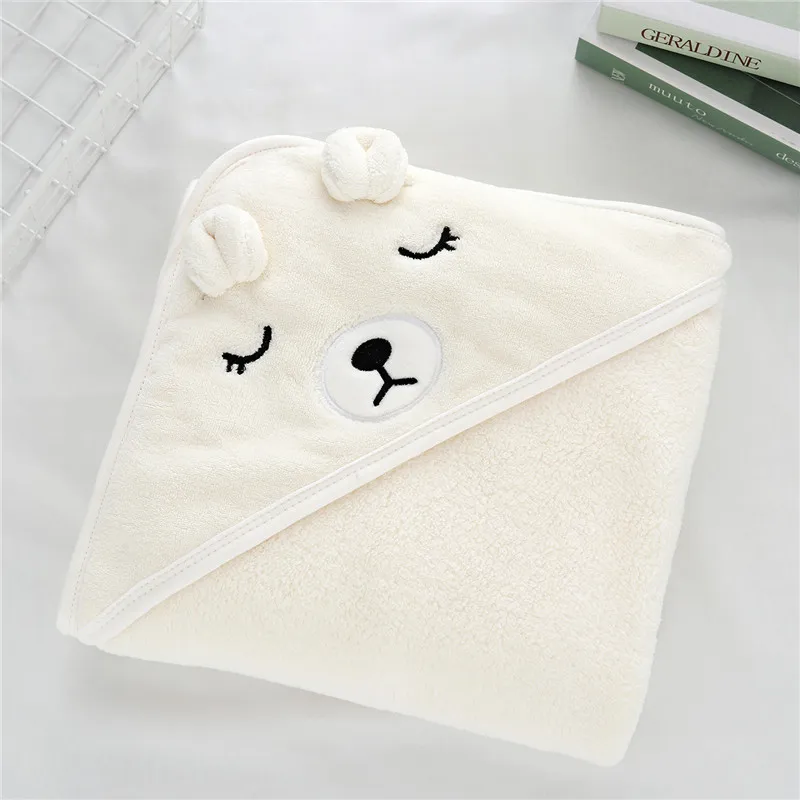 Baby Hug Blanket Spring Winter Autumn Nouveau-né Air Conditioner Quilt Bath Towel Coral Fleece Hat Wrap Warm Birth Blanket Gift Beige big image 1