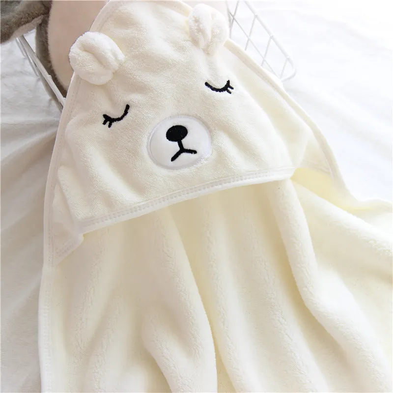 Baby Hug Blanket Spring Winter Autumn Newborn Air Conditioner Quilt Bath Towel Coral Fleece Hat Wrap Warm Birth Blanket Gift Beige image 4