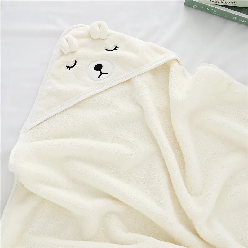 Baby Hug Blanket Spring Winter Autumn Newborn Air Conditioner Quilt Bath Towel Coral Fleece Hat Wrap Warm Birth Blanket Gift Beige image 3