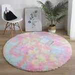 Nordic Tie-dye Gradient Round Carpet Chair Long Hair Bedroom Rug Home Living Room Bedside Mat Computer Entrance Hall Non-slip Multi-color