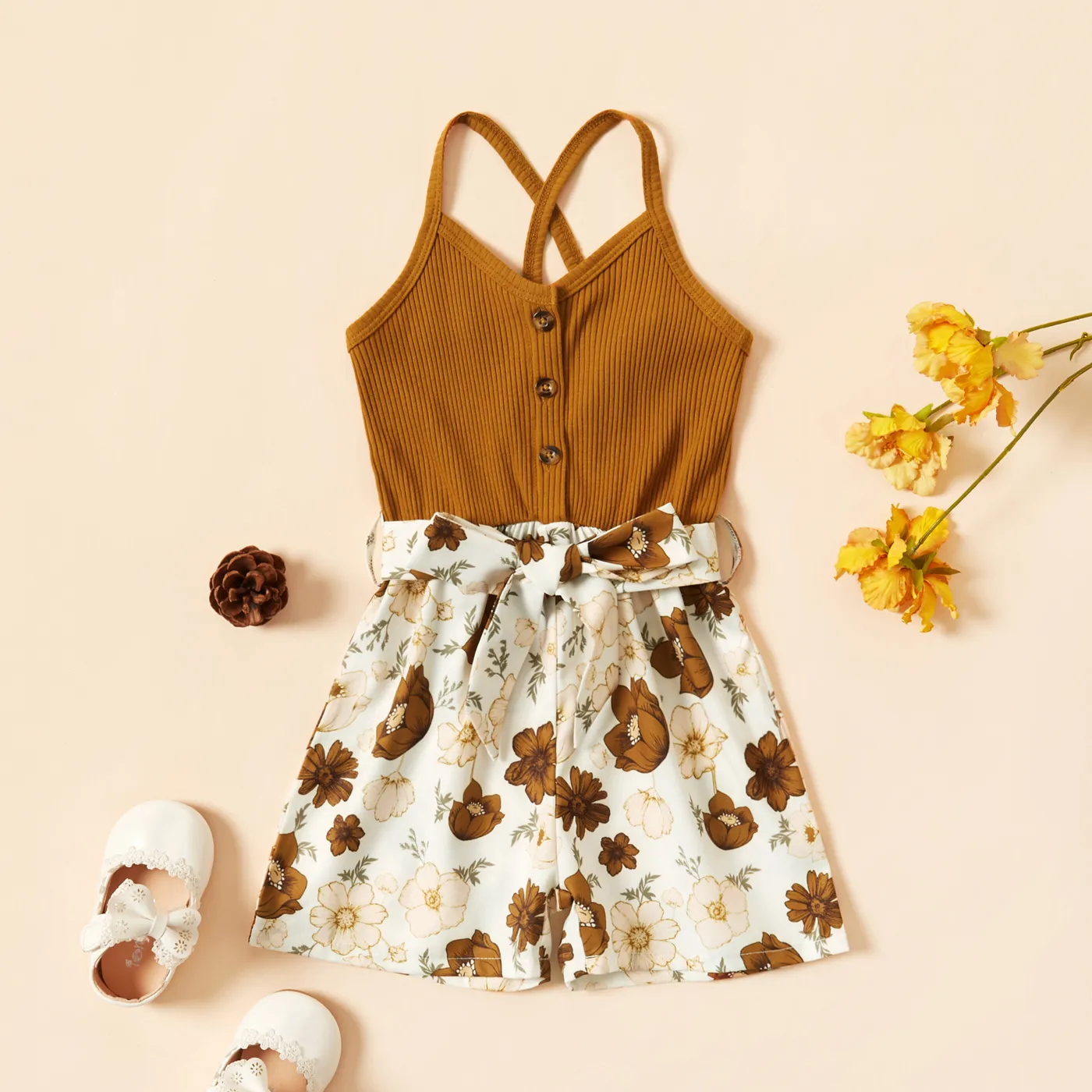 Baby / Toddler Girl Bowknot Floral Jumpsuit
