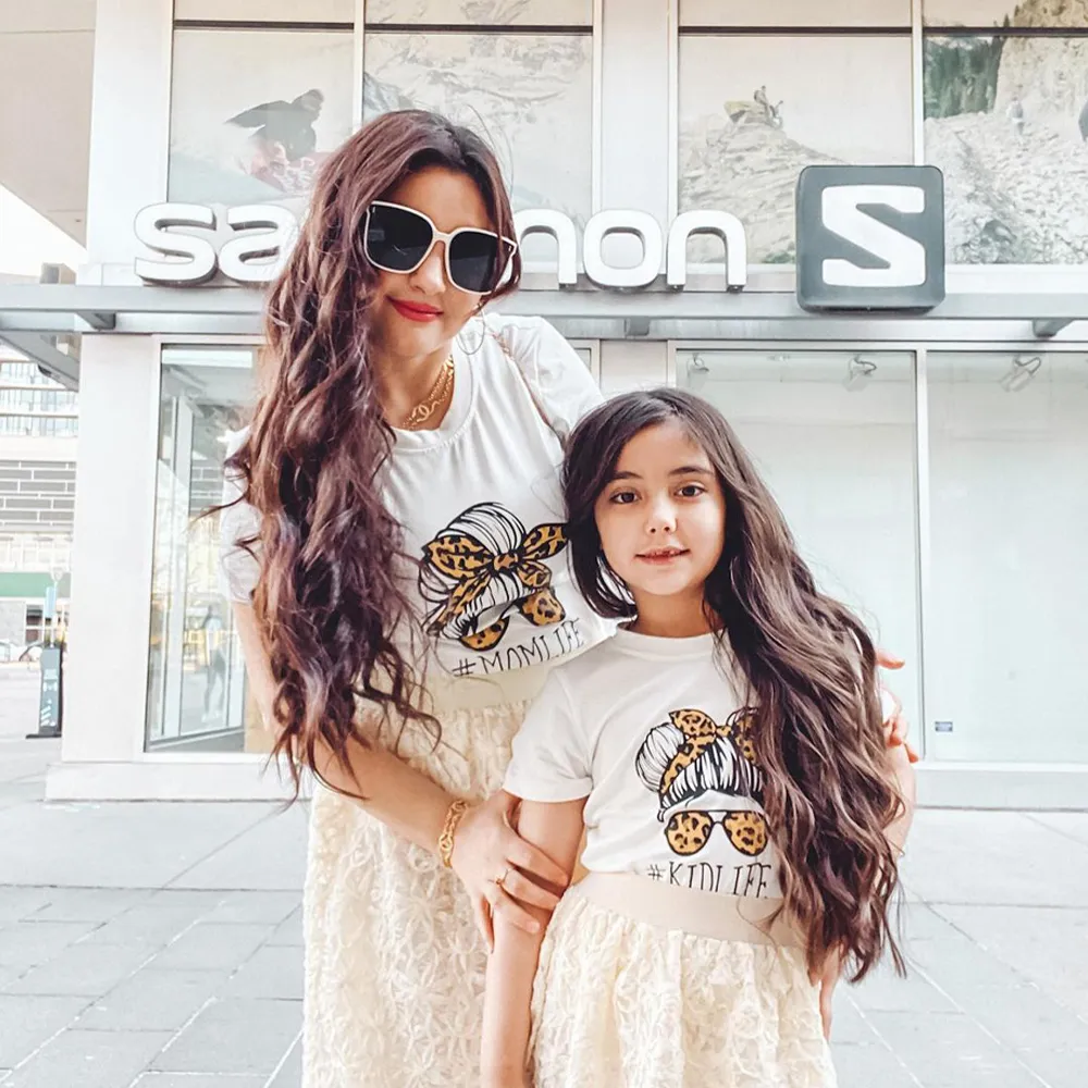 Letter Print Short Sleeve T-shirts for Mommy and Me  big image 6
