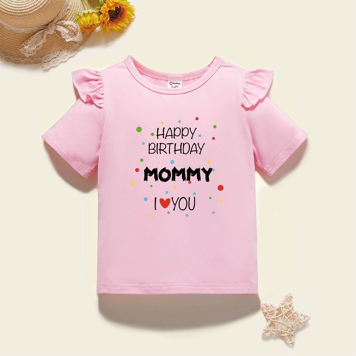 Image of Toddler Graphic Flutter-sleeve Deep pink Short-sleeve Tee