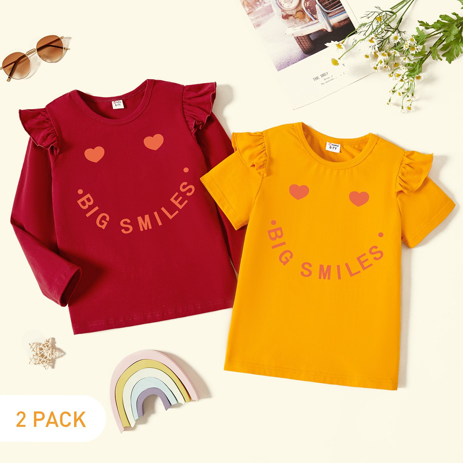 

2-Pack Kids Girl Graphic Flutter-sleeve Tee Set