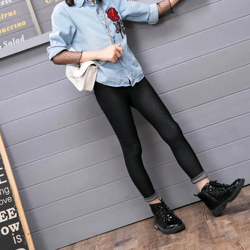 Kid Girl 100% Cotton Casual Elastic Denim Leggings  big image 6