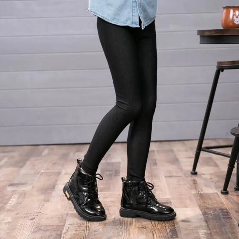 Kid Girl 100% Cotton Casual Elastic Denim Leggings Black big image 1