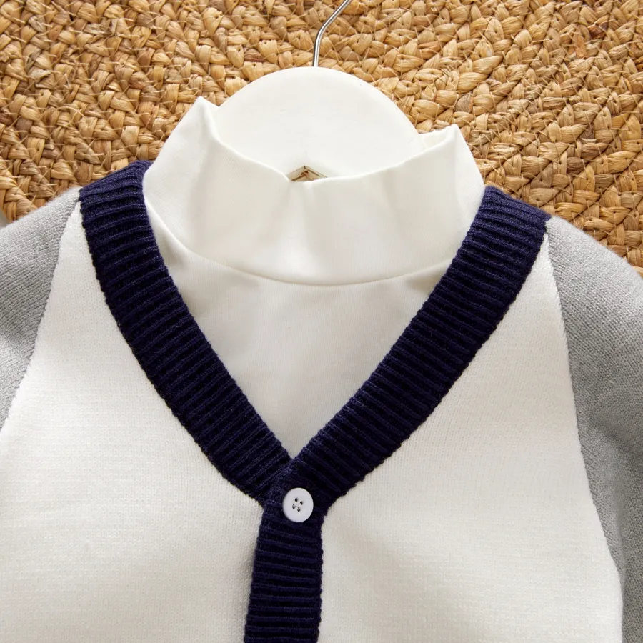 Toddler Boy Colorblock Button Design Sweater Cardigan Light Grey big image 1
