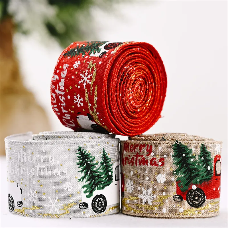 Christmas Decorations Colorful Car Printing Ribbon Christmas Tree Decoration Party Arrangement Gift Wrapping Ribbon big image 8