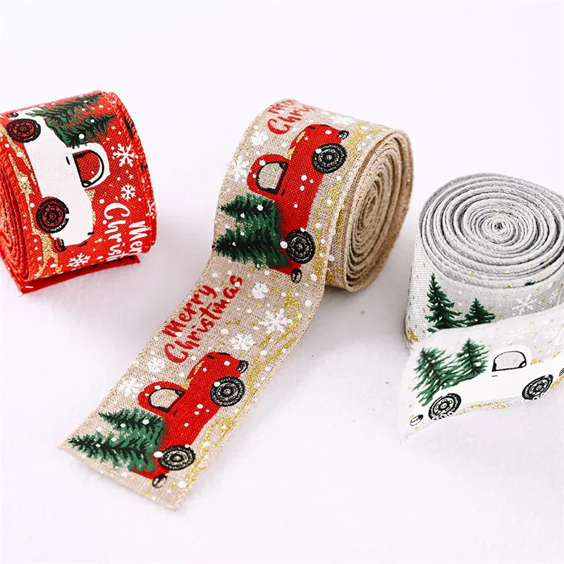 Christmas Decorations Colorful Car Printing Ribbon Christmas Tree Decoration Party Arrangement Gift Wrapping Ribbon  big image 7