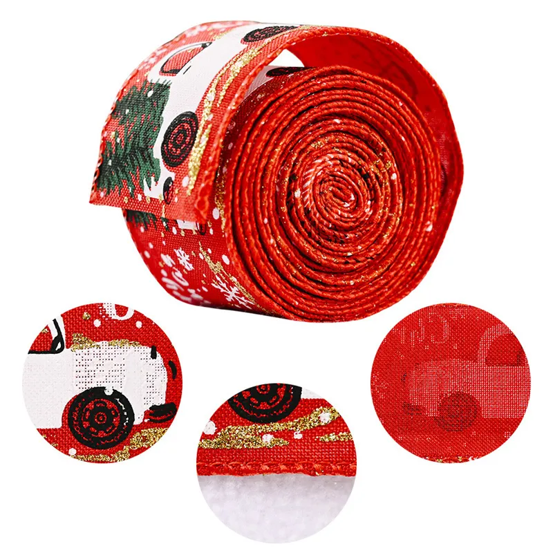 Christmas Decorations Colorful Car Printing Ribbon Christmas Tree Decoration Party Arrangement Gift Wrapping Ribbon big image 16