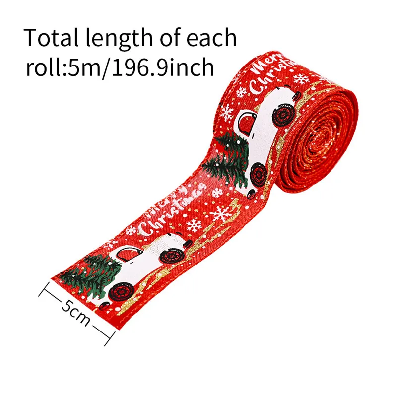 Christmas Decorations Colorful Car Printing Ribbon Christmas Tree Decoration Party Arrangement Gift Wrapping Ribbon  big image 17