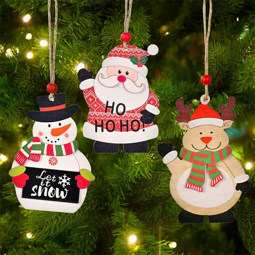 Christmas Pendant, Wooden Elk Santa Claus Snowman Pendant Christmas Tree Pendant Decoration