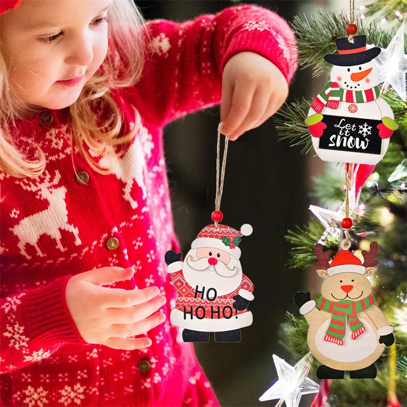 pingente de natal, alce de madeira pingente de boneco de neve de papai noel decoração de pingente de árvore de natal Multicolorido big image 1