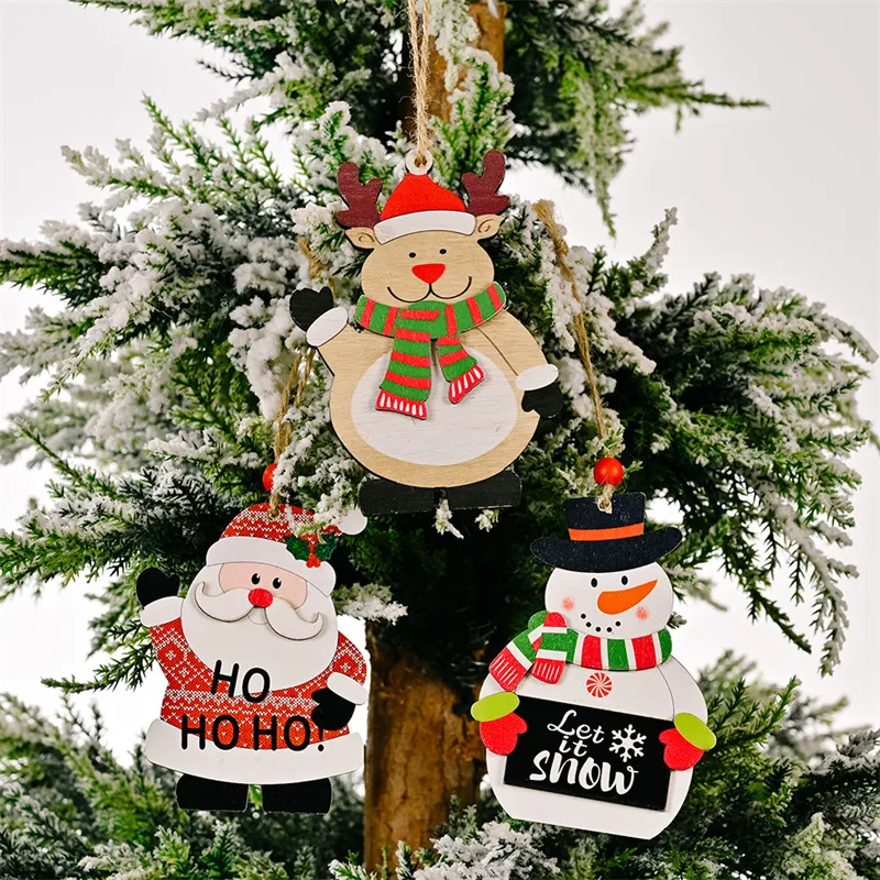 colgante de navidad, alce de madera santa claus muñeco de nieve colgante árbol de navidad decoración colgante Multicolor big image 1