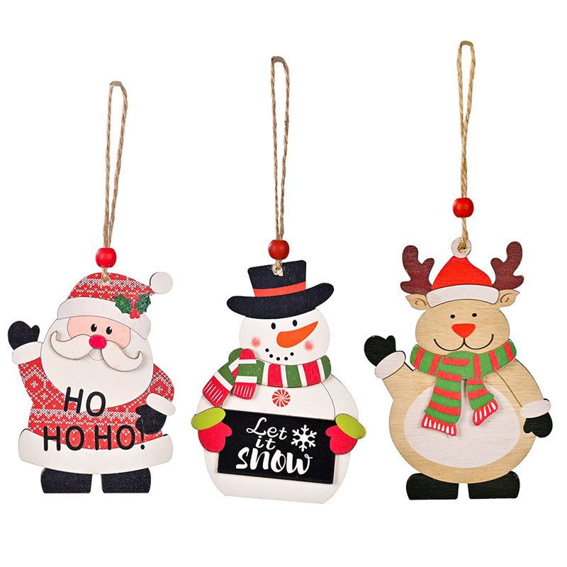 christmas pendant, wooden elk santa claus snowman pendant christmas tree pendant decoration