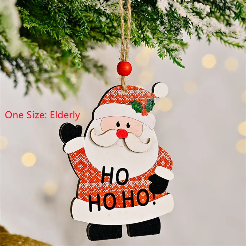قلادة عيد الميلاد ، الأيائل الخشبية سانتا كلوز ثلج قلادة شجرة عيد الميلاد قلادة الديكور متعدد الألوان big image 1