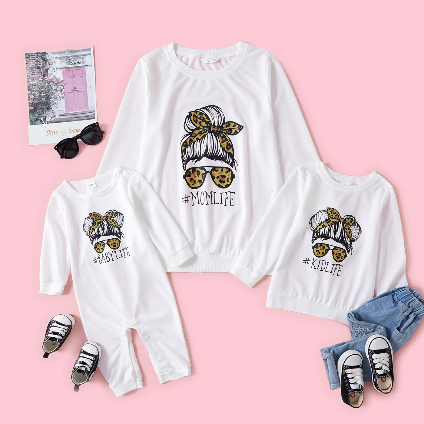 

Letter Leopard Print Long Sleeve Sweatshirts for Mommy and Me