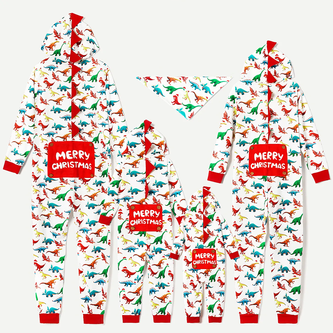 Christmas Dinosaur Print Family Matching Long-sleeve Hooded Onesies Pajamas Sets (Flame Resistant) Multi-color image 3