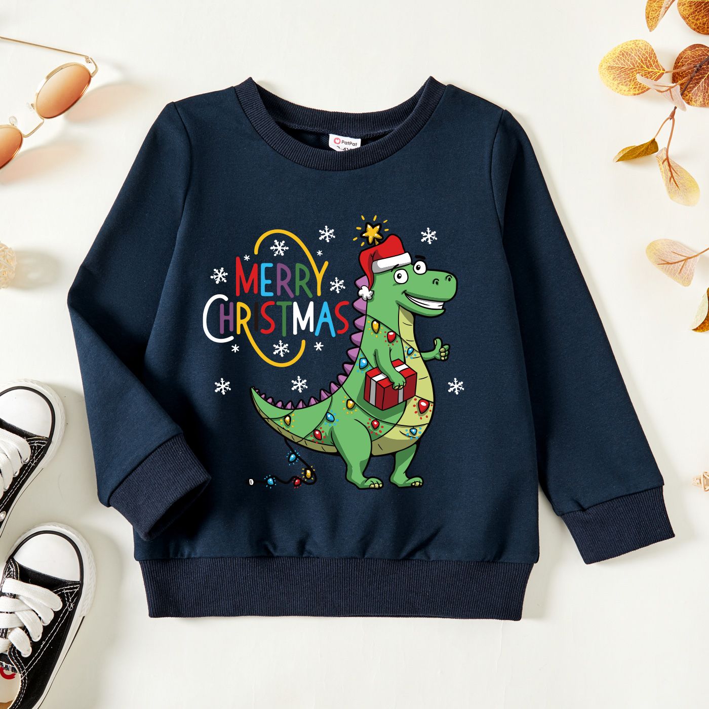

Christmas Toddler Boy Graphic Dinosaur and Snowflake and Letter Print Long-sleeve Pullover