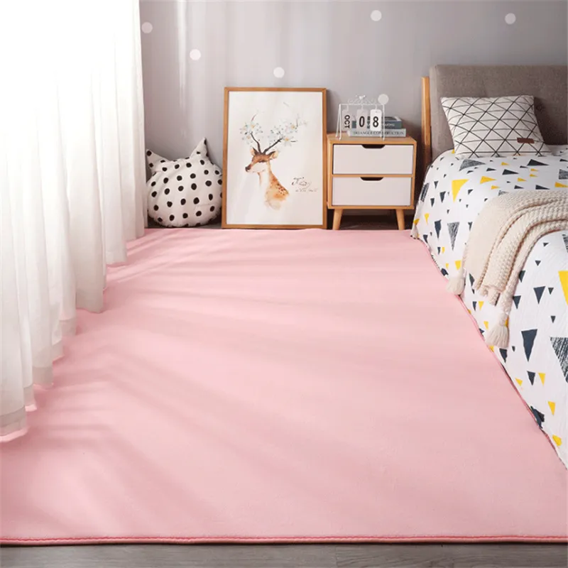 alfombra minimalista de color puro junto a la cama alfombra interior restaurante sala de estar alfombra del dormitorio Rosa claro big image 1